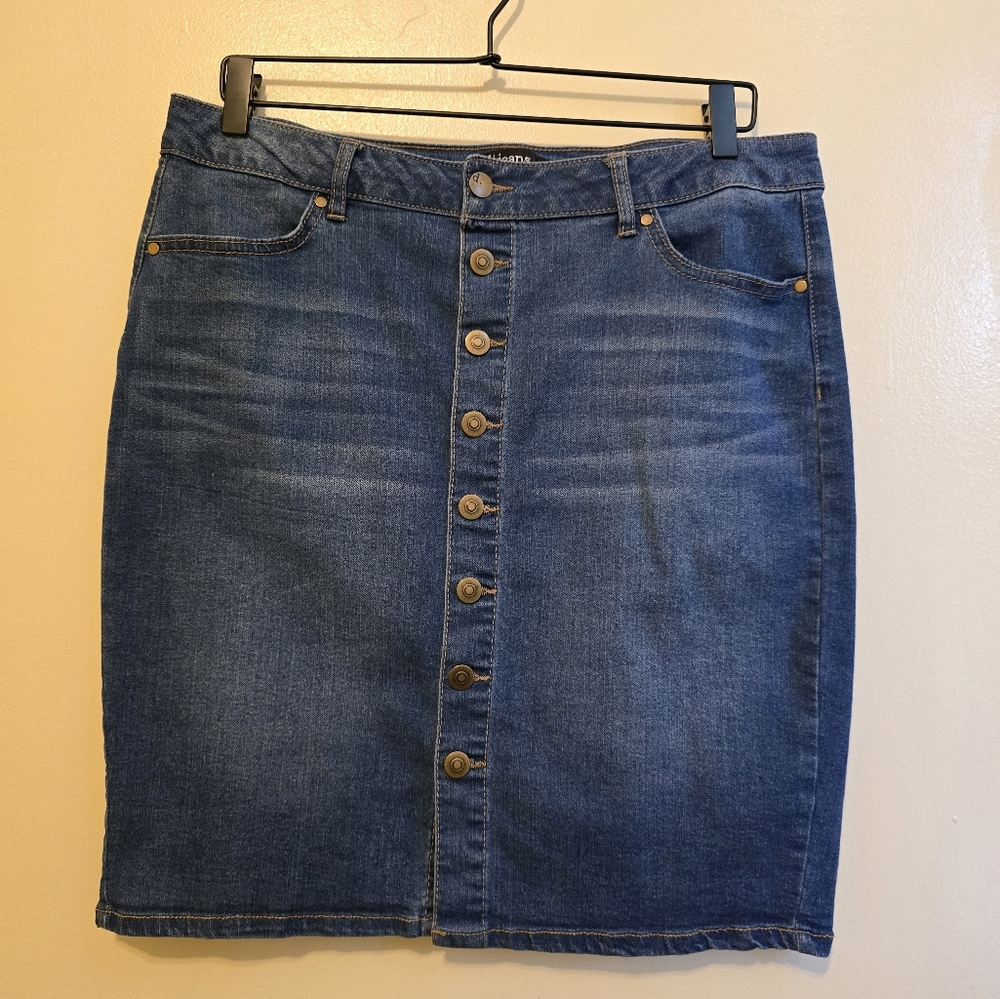 Blue Denim Button-Front Skirt